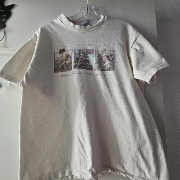 GUC SZ. L, Hanes Beefy-T White Cotton Shirt W/FAIRY PRINT - Picture 1 of 7